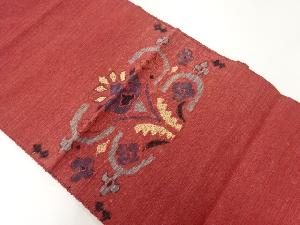 アンティーク　手織り紬花更紗模様織出し名古屋帯